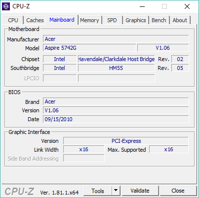 Вкладка «Mainboard»